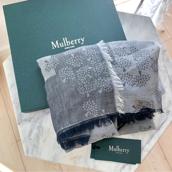 [🌟 PRICE FIRM] Mulberry Gray Tamara Square 140 Large Cotton Scarf Wrap Shawl - Picture 2 of 7